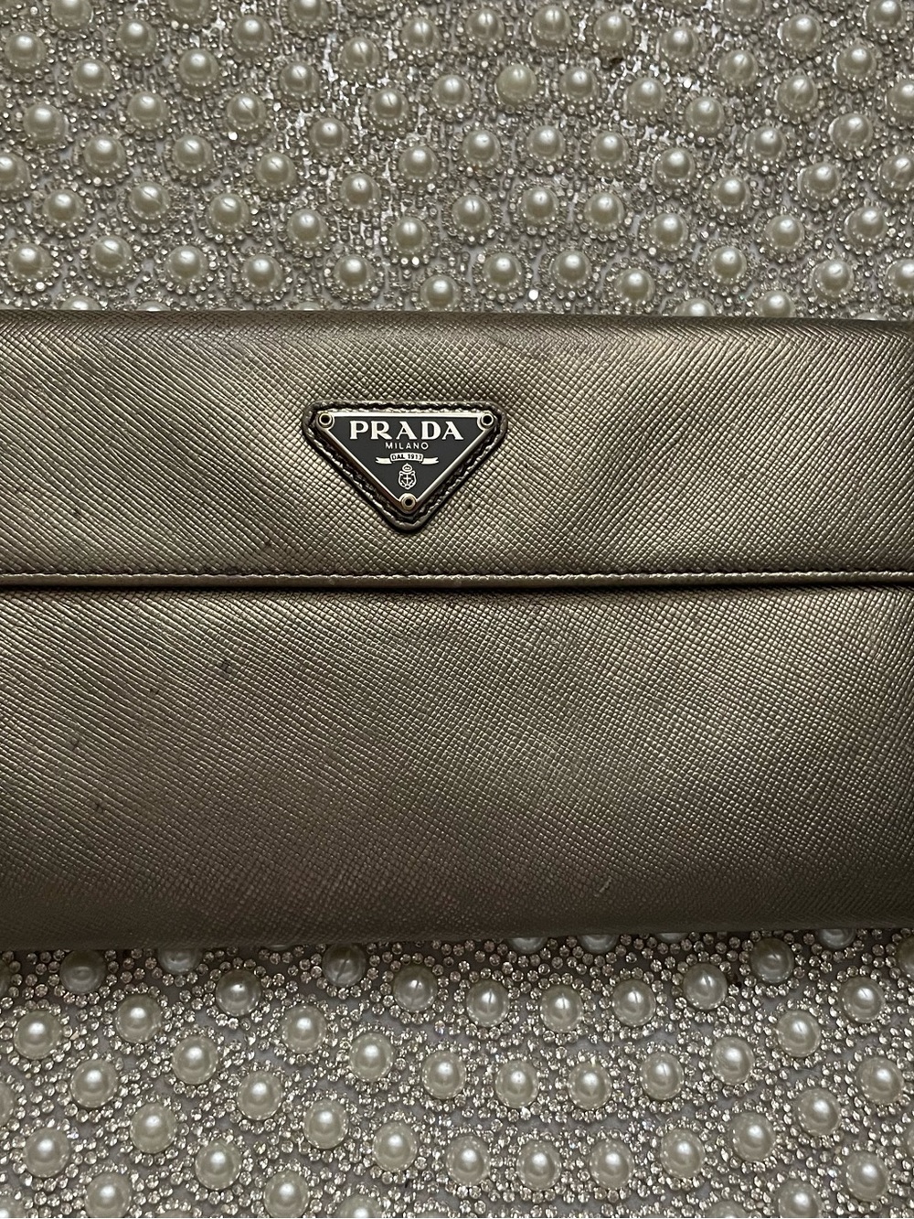 Prada Metallic Champagne Saffiano Leather Wallet